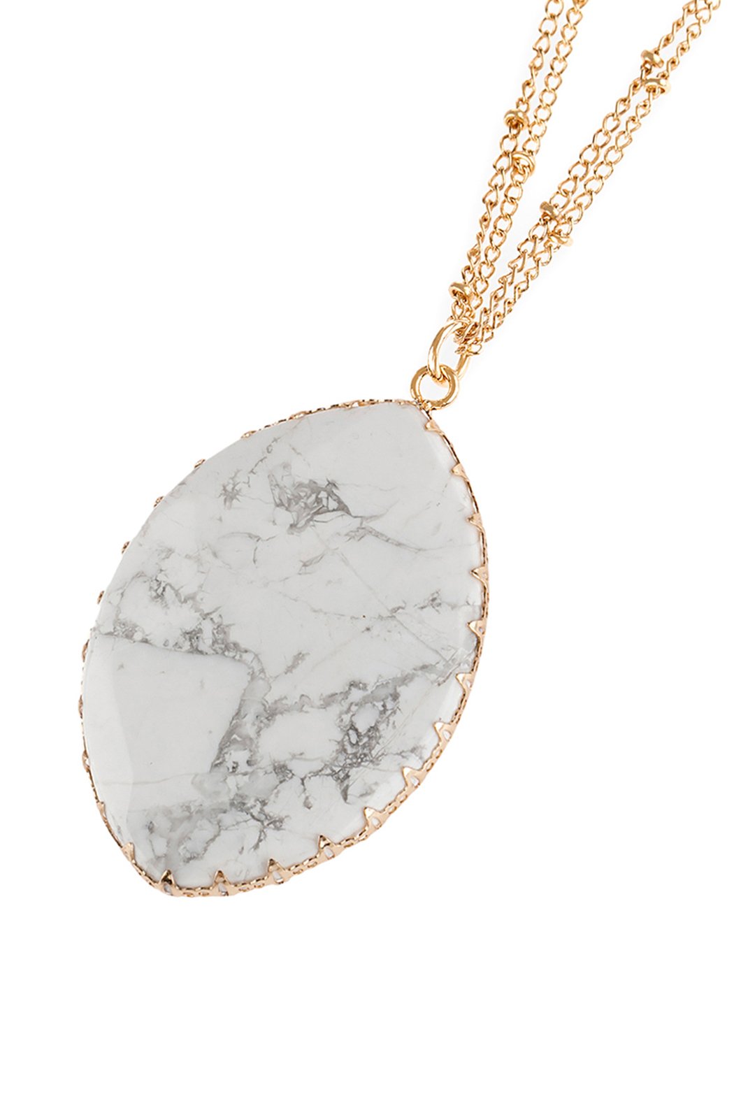 Natural Stone Wrap Oval Pendant Chain Necklace - 6 NATURAL STONES -