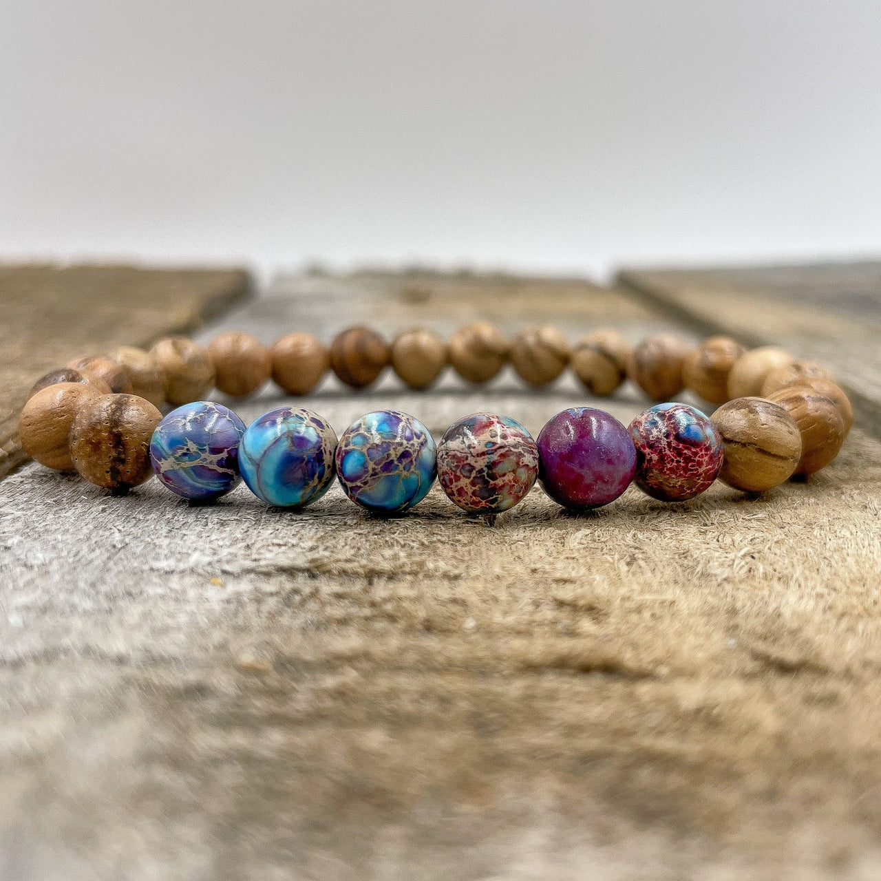 Grove - Galaxy Jasper & Light Sandalwood Mala Beaded Bracelet -