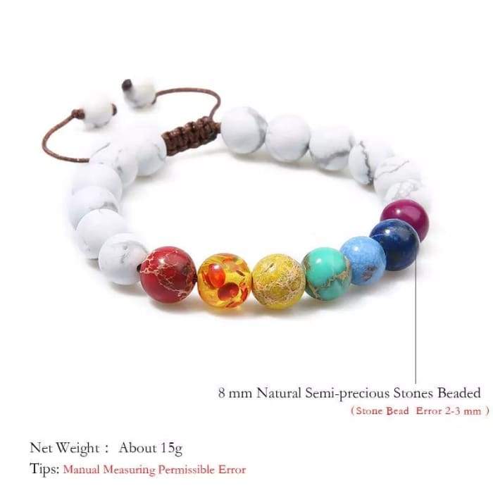 7 Chakra and Healing White Stone Braided Bracelet -