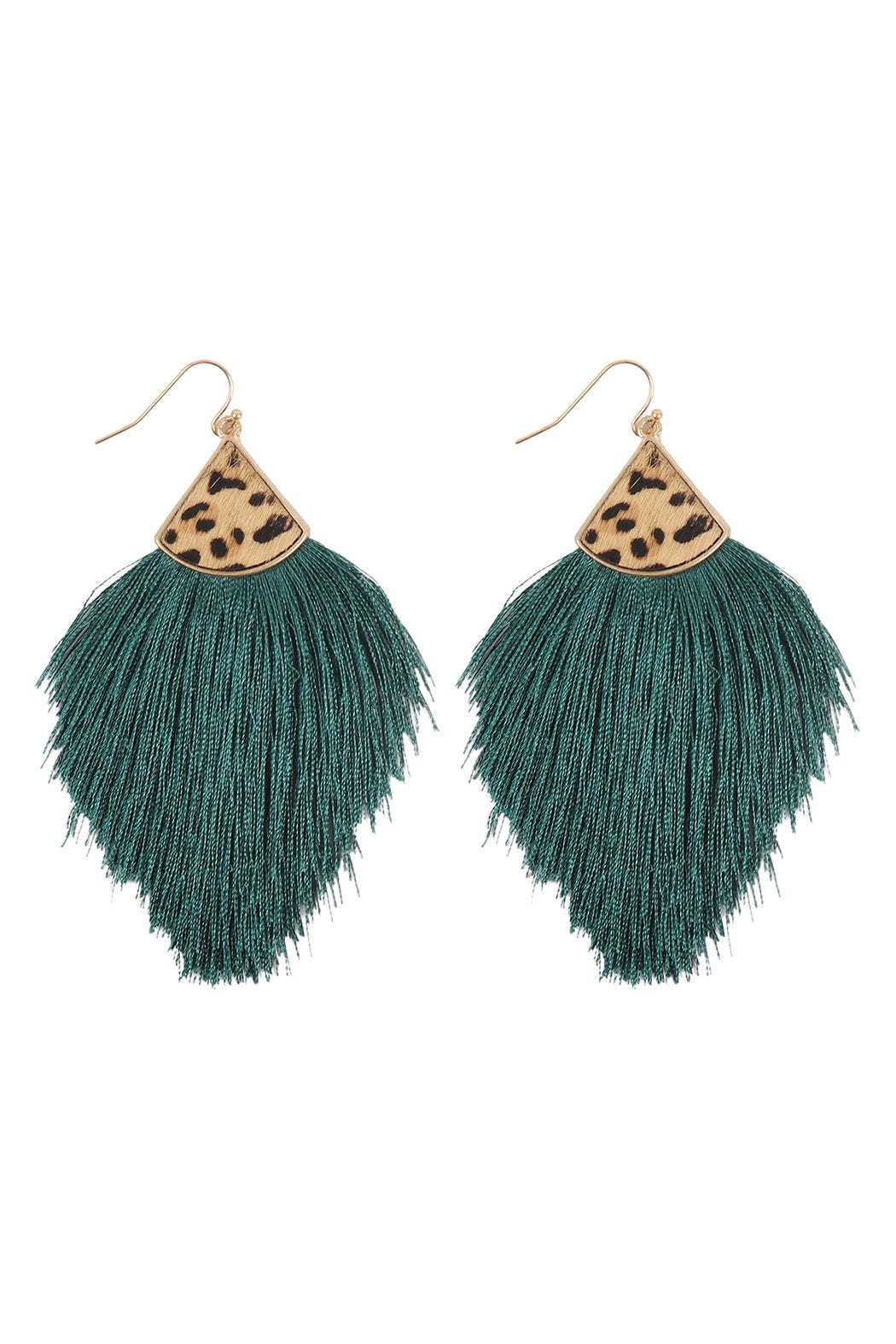 Leopard Real Leather Tassel Hook Earrings - 9 COLORS -