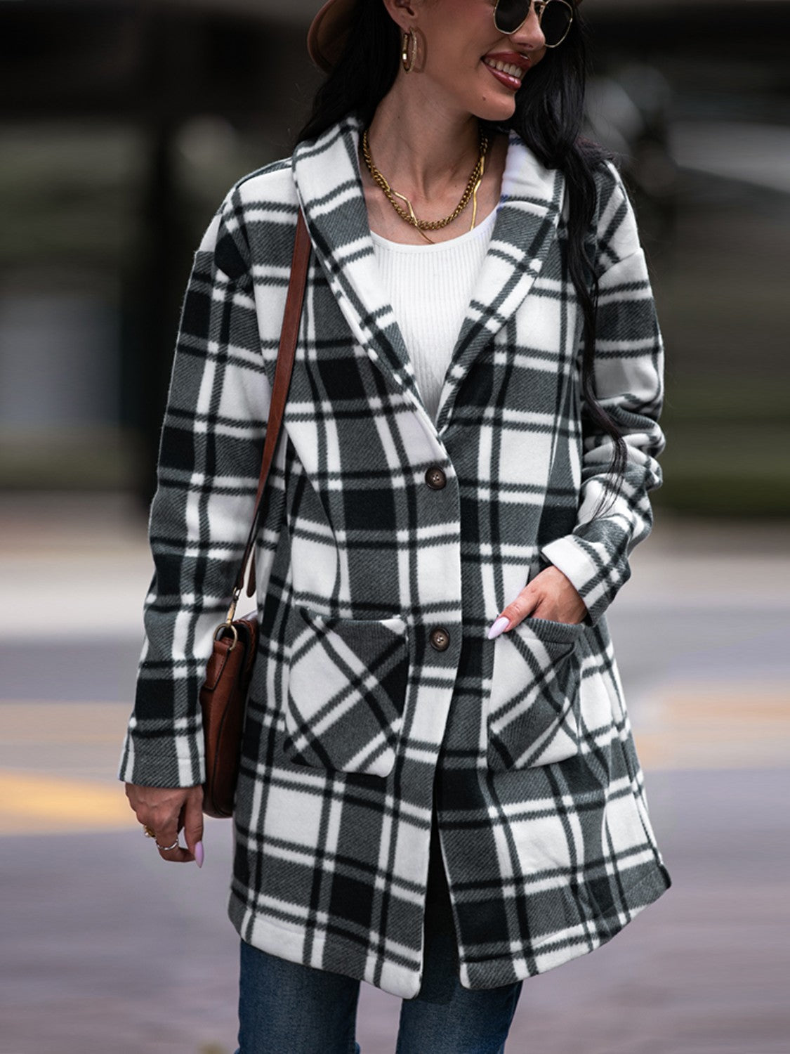 Plaid Shawl Collar Jacket with Pockets - t - 3 colors -