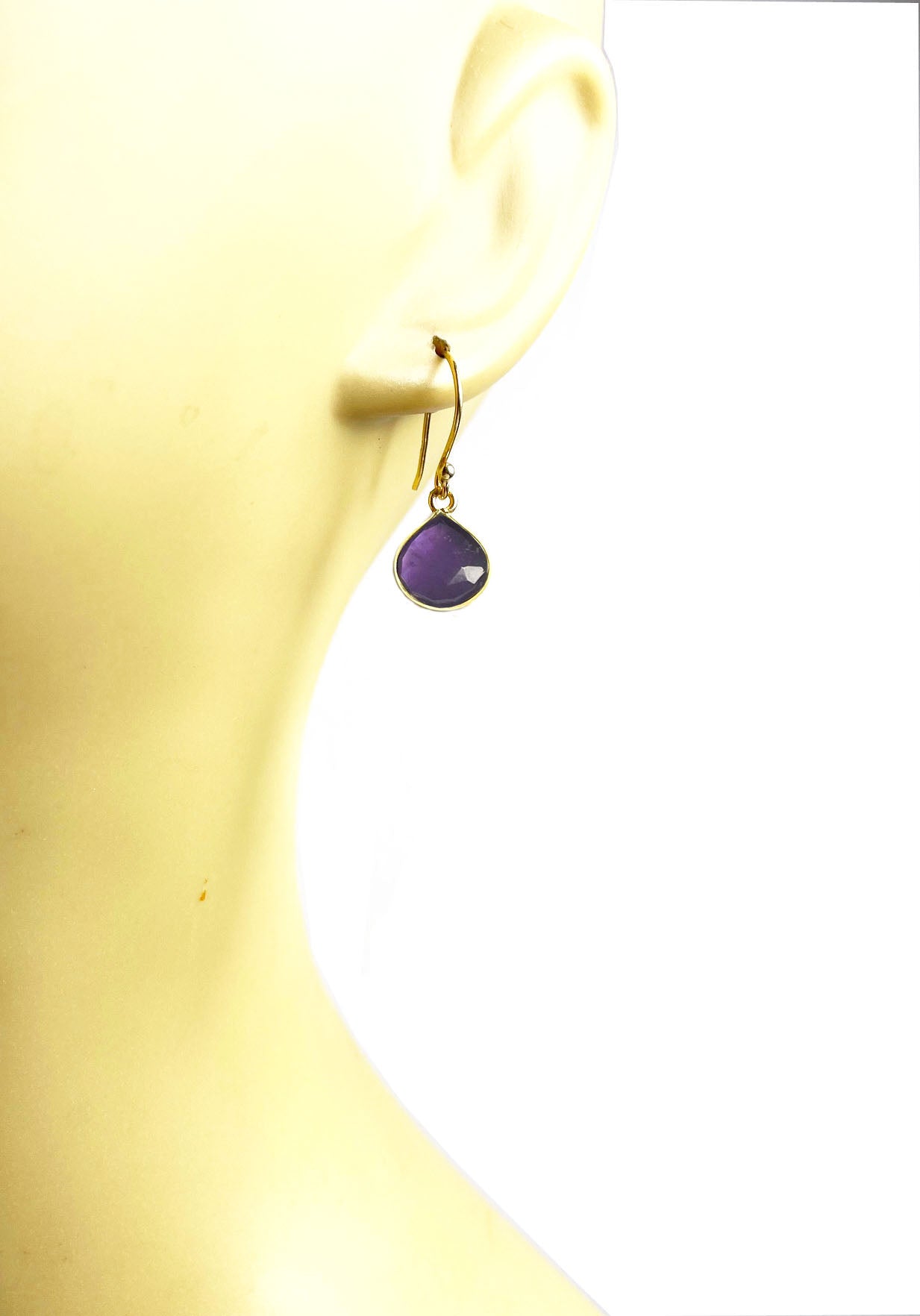 Gena Myint - Amethyst Bezel Drop Earrings -