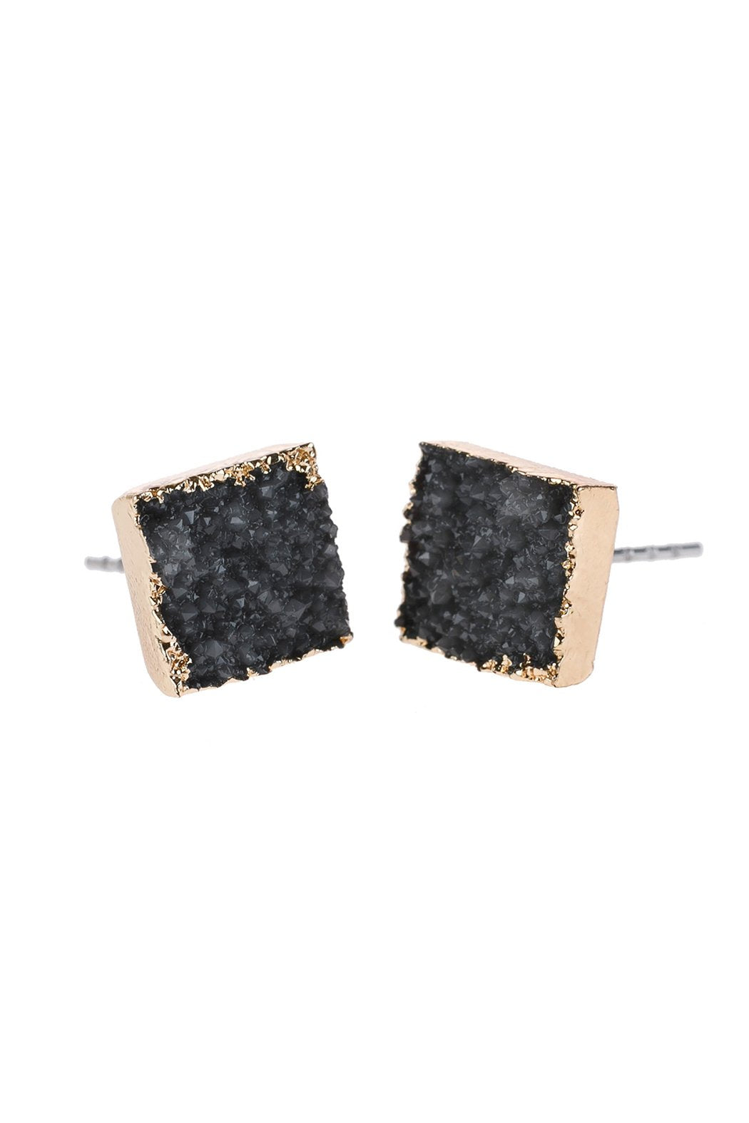 Square Druzy Stone Stud Earrings - 12 COLORS -