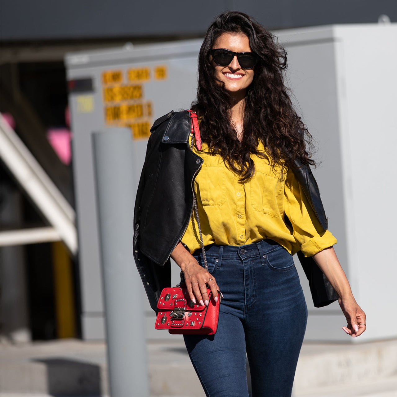 The Hollywood Studded Leather Crossbody Bag Red -