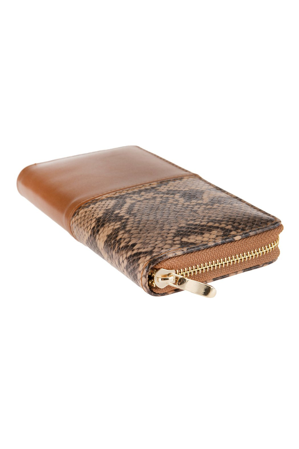 Half Printed Snake Skin Single Zipper Leather Wallet - 3 COLORS -