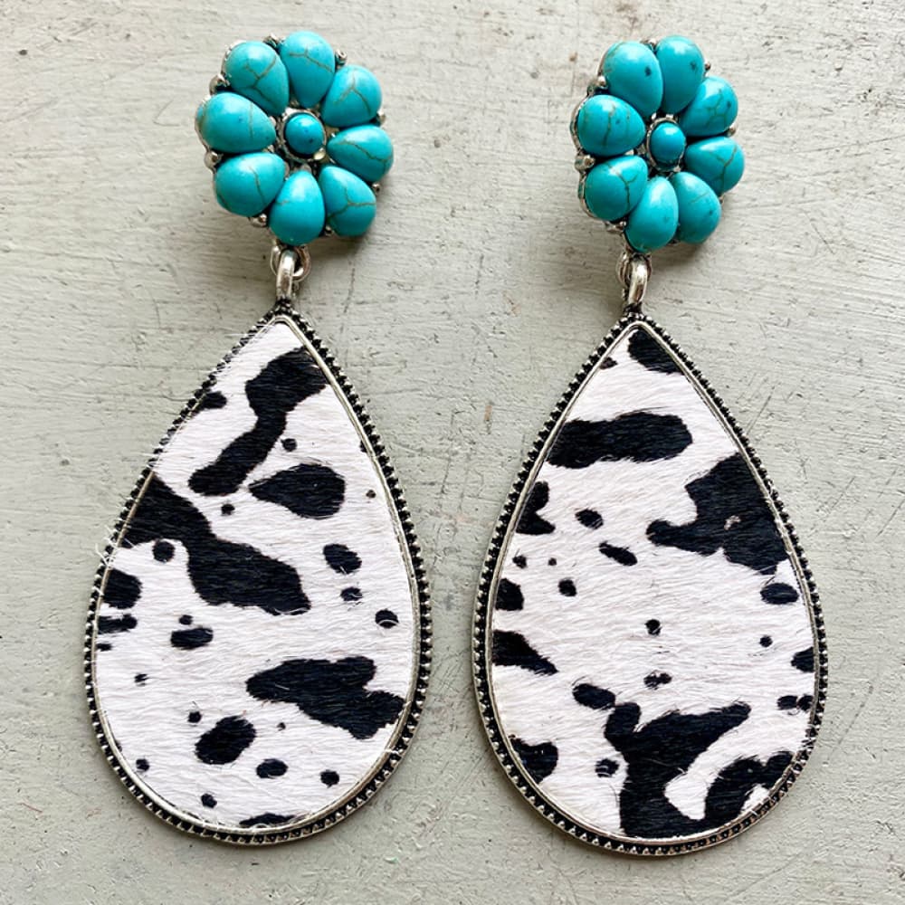 Turquoise Flower Teardrop Earrings - T - 7 STYLES -