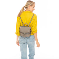 Thumbnail for Ashley Small Gray Leather Backpack Purse -