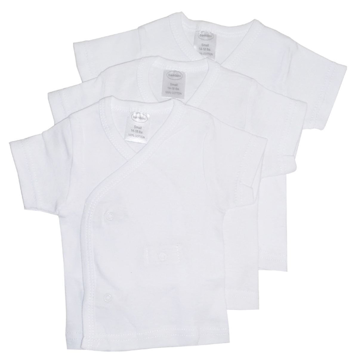 Bambini White Side Snap Short Sleeve Shirt - 3 PACK -