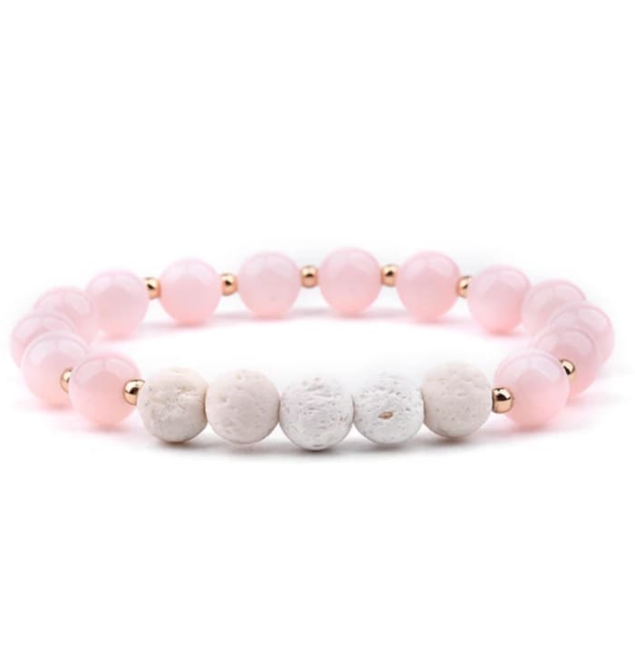 Lava Stone Essential Oil Bracelet - Pink and White -