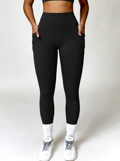 Ruched Pocketed High Waist Active Leggings - T - 4 COLORS -