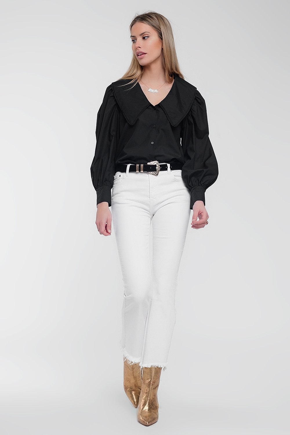 Q2 - Oversized Collared Shirt in Black - 1 COLOR -