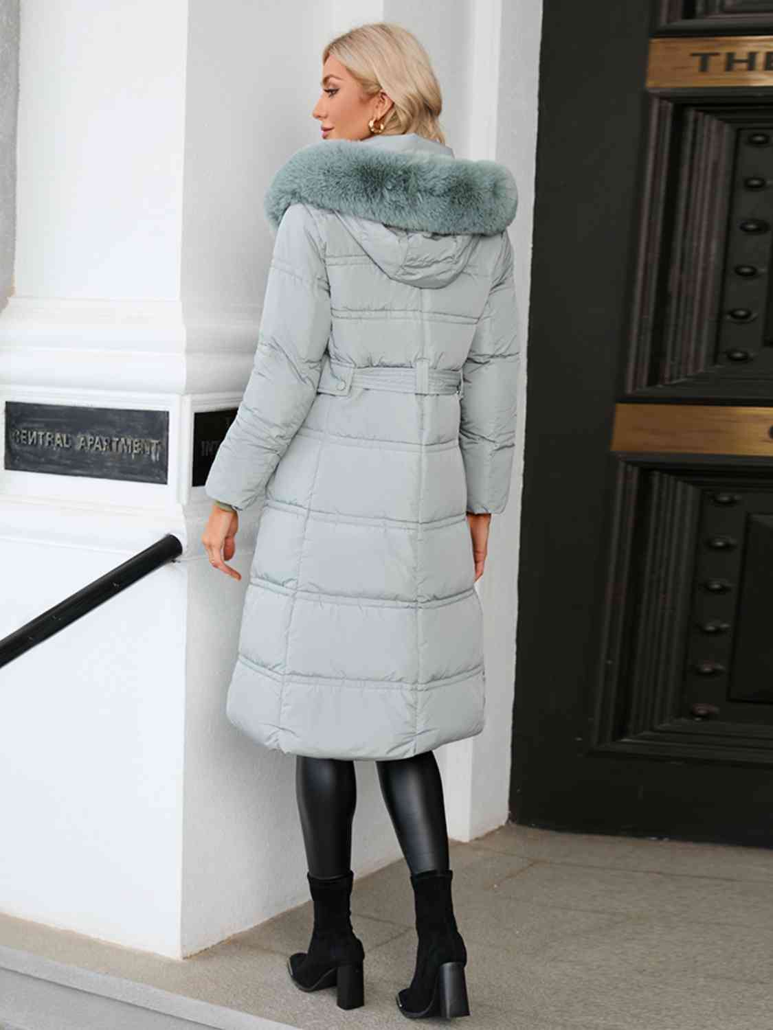 Longline Hooded Winter Coat with Pockets - T - 3 COLORS -