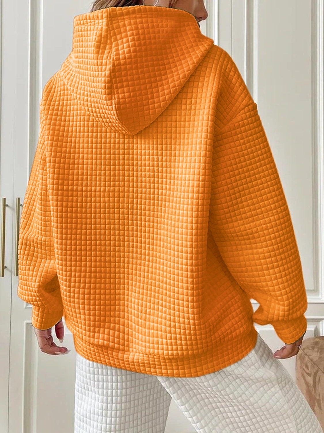 Textured Drawstring Drop Shoulder Hoodie - T - 10 COLORS -