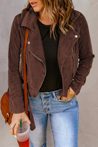 Thumbnail for Belted Zip-Up Corduroy Jacket - T - 4 COLORS -