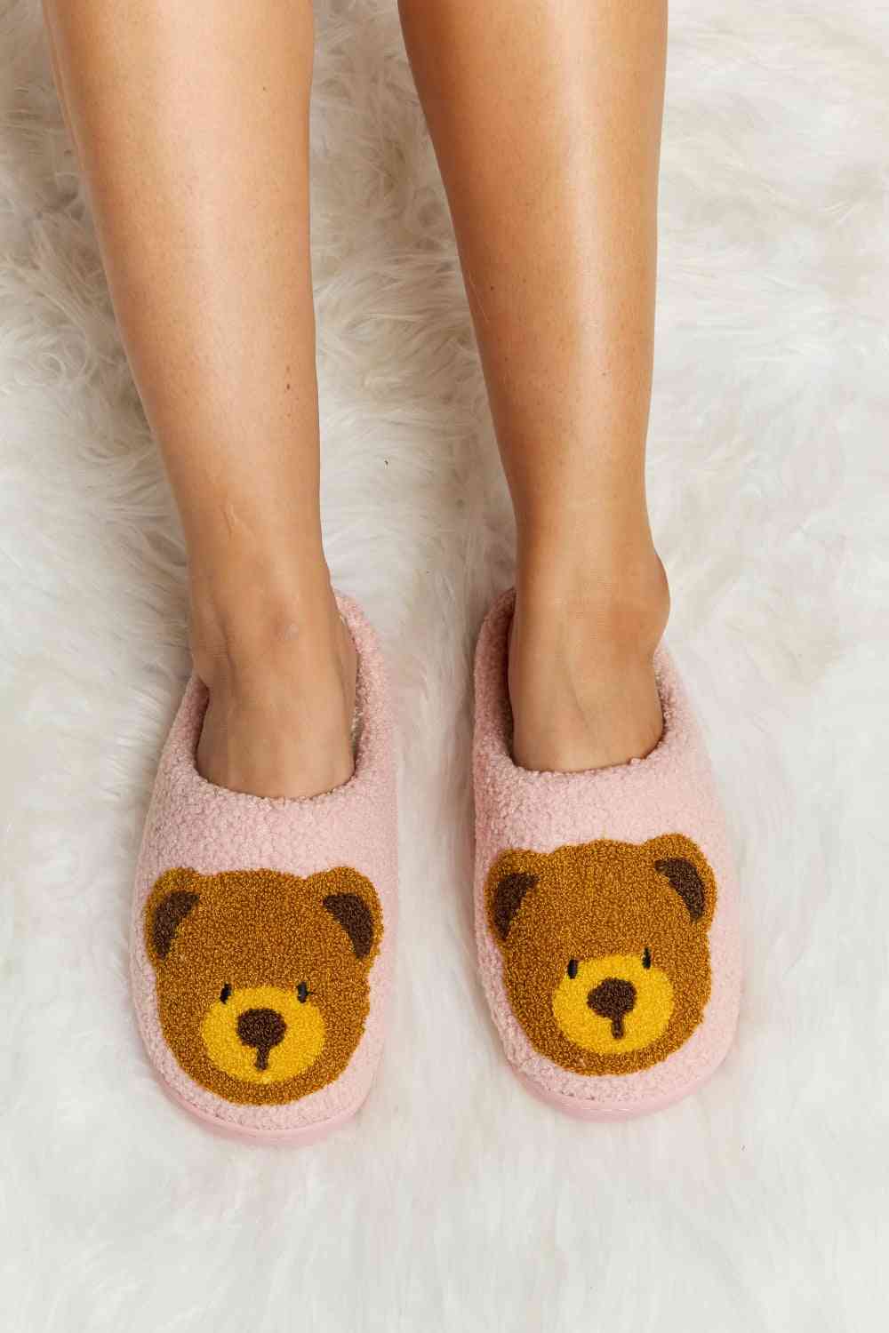 Melody Teddy Bear Print Plush Slide Slippers - T - 6 COLORS -