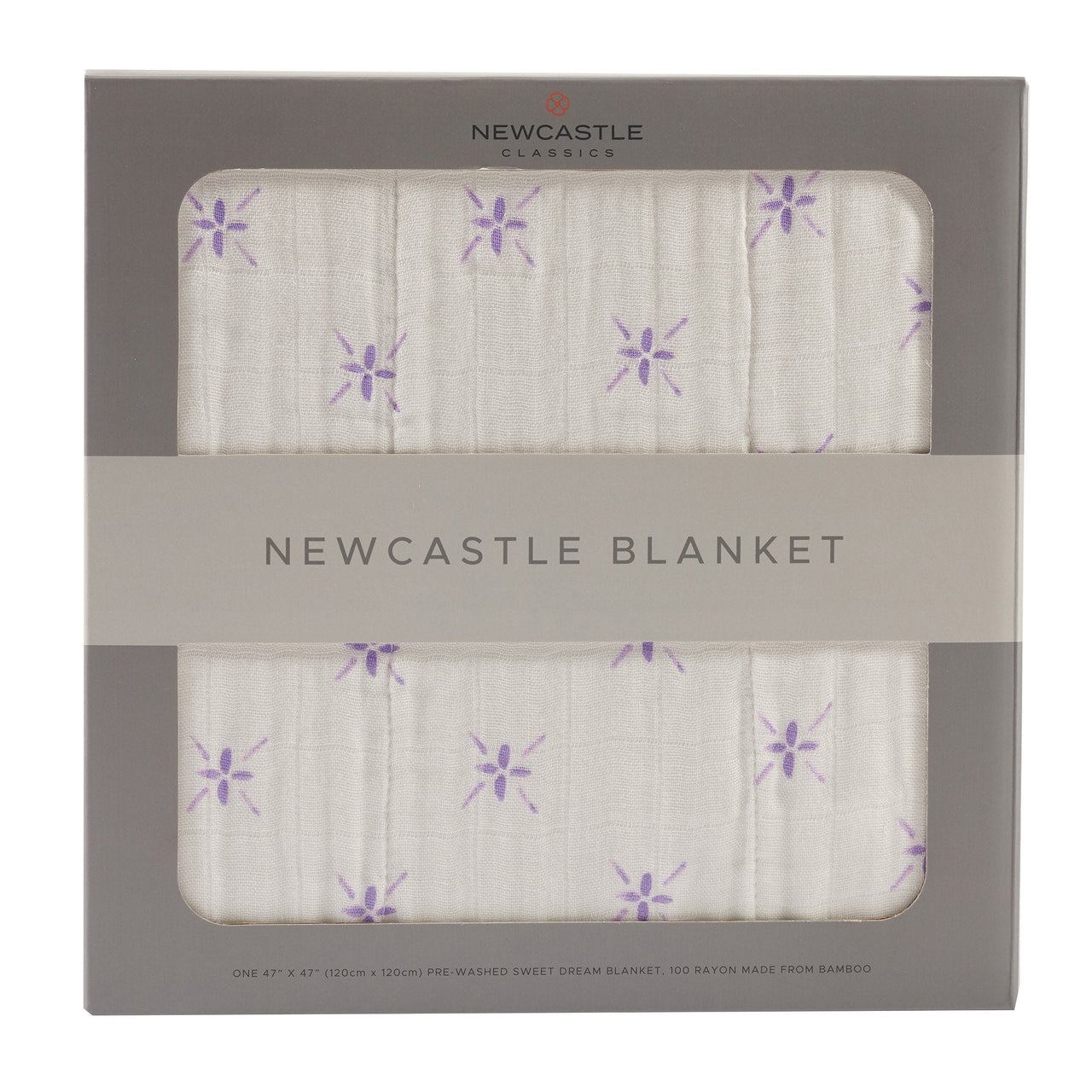 Lavender Flower and White Bamboo Muslin Newcastle Blanket -