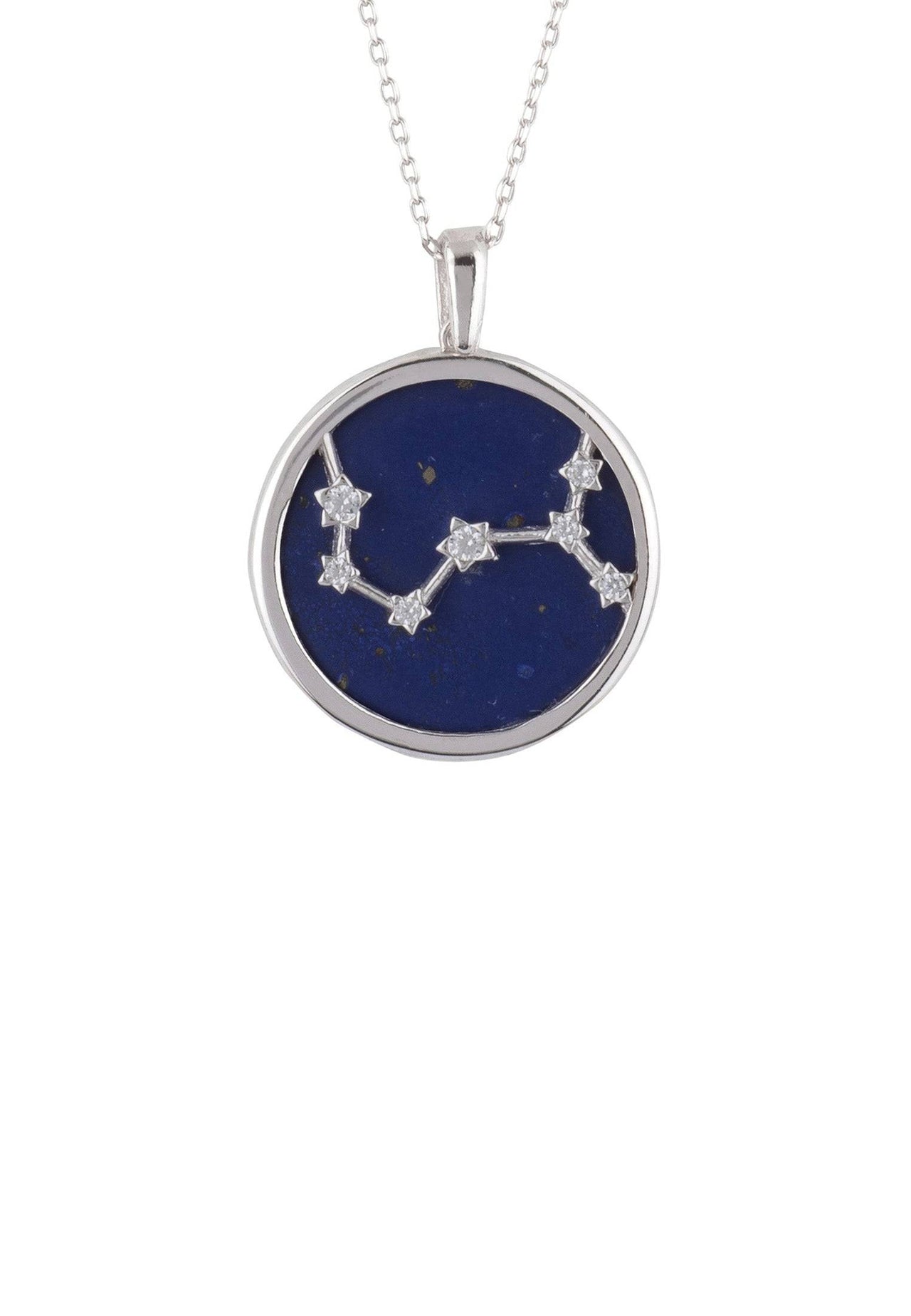 Zodiac Lapis Lazuli Gemstone Star Constellation Pendant Necklace Silver Scorpio -