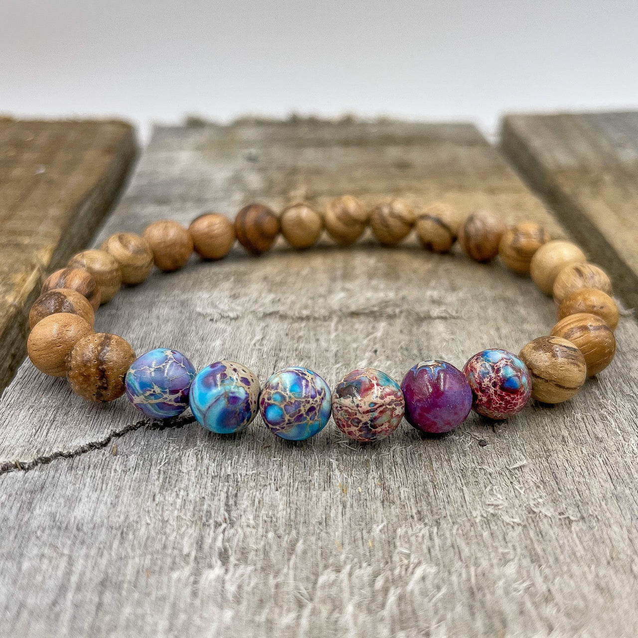 Grove - Galaxy Jasper & Light Sandalwood Mala Beaded Bracelet -