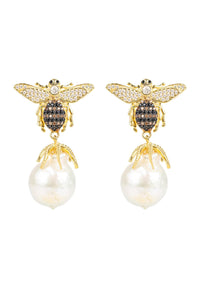 Thumbnail for LATELITA - Baroque Pearl Honey Bee Drop Earrings Gold -