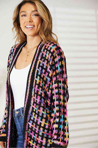 Thumbnail for Double Take Full Size Multicolored Open Front Fringe Hem Cardigan - T - SIZES S THRU 3XL - 1 COLOR -