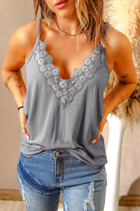 Thumbnail for Full Size Lace Trim V-Neck Cami Top - T - 4 COLORS -