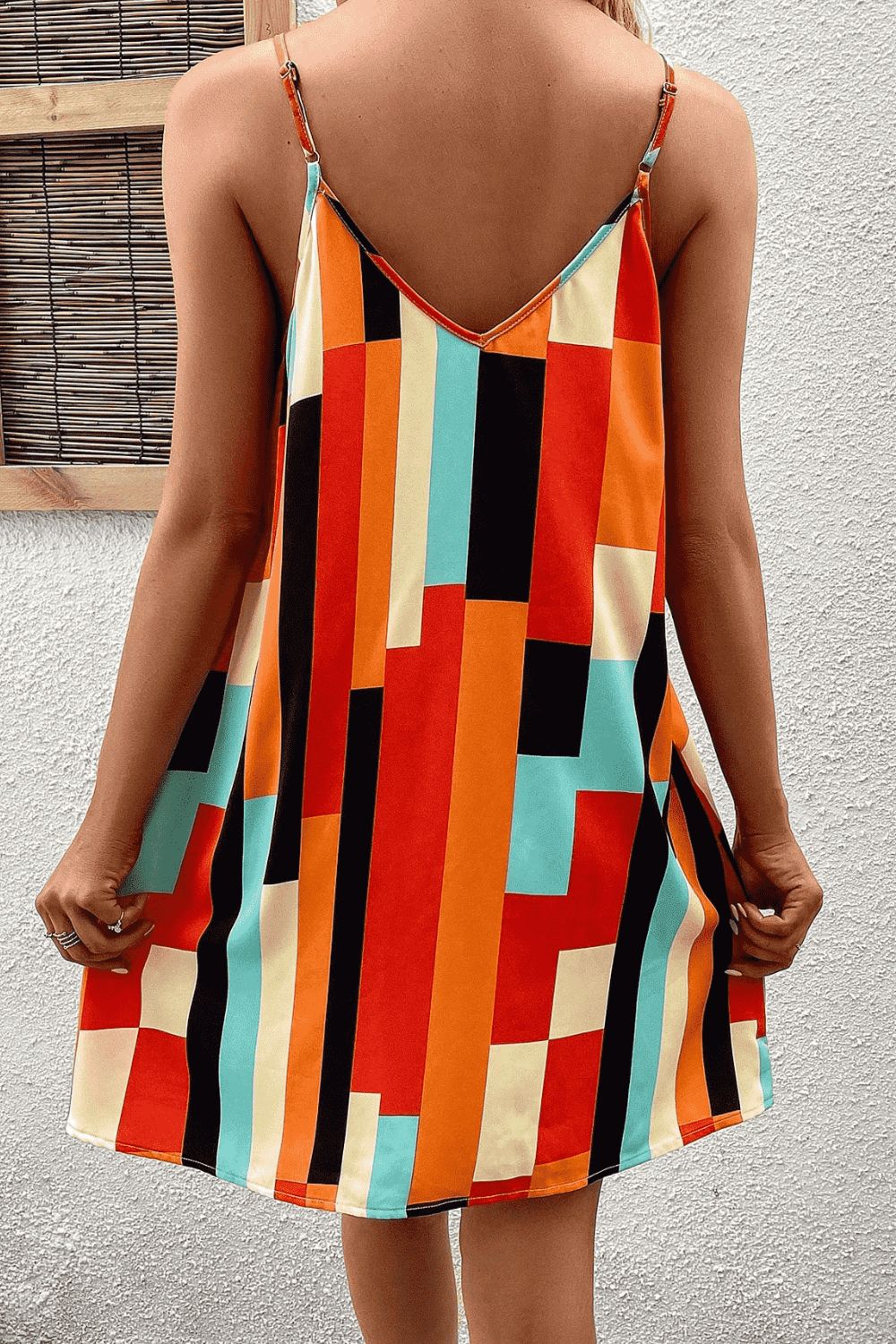 Printed V-Neck Spaghetti Straps Mini Dress - Beach or Everyday - T - 1 MULTICOLOR -