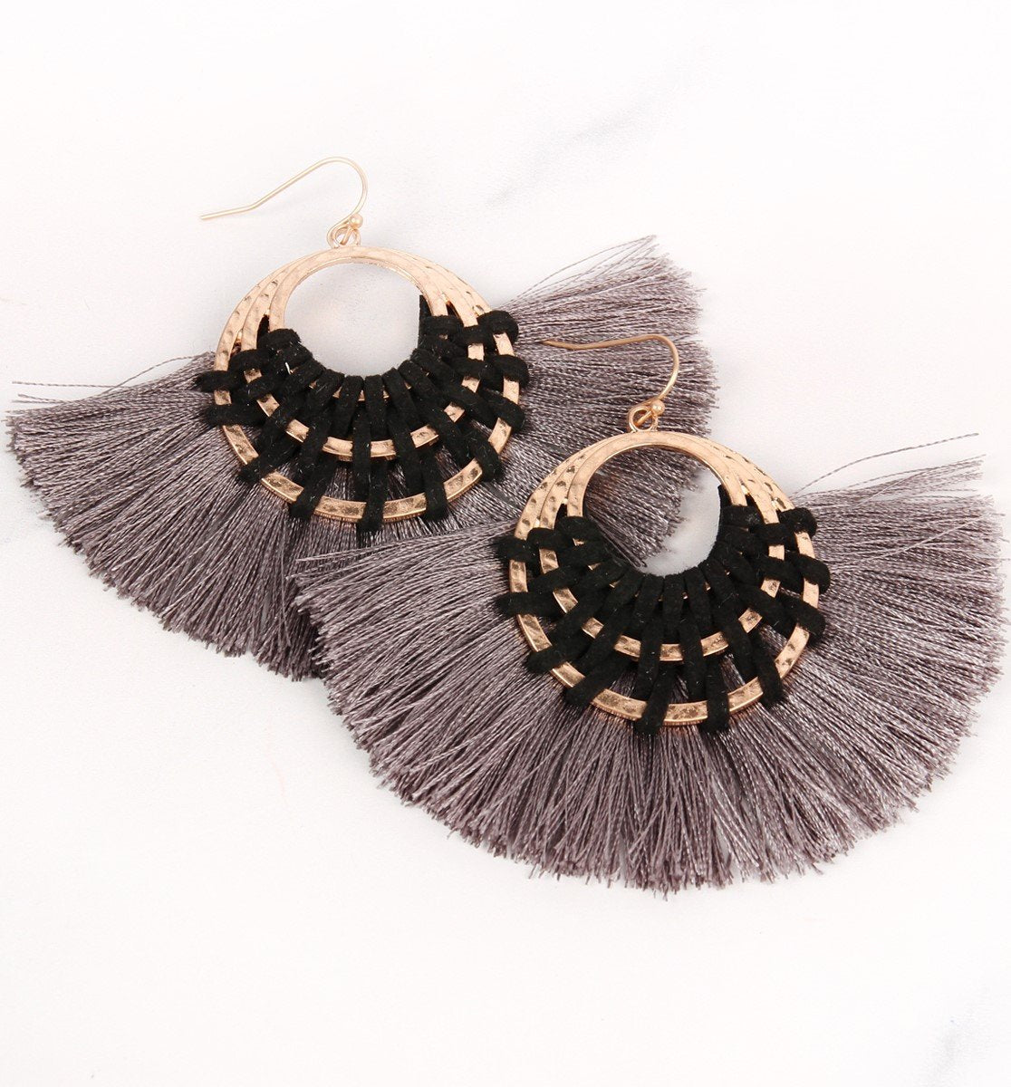 Riah Fashion - Classic Fan Tassel Earrings - 7 COLORS -