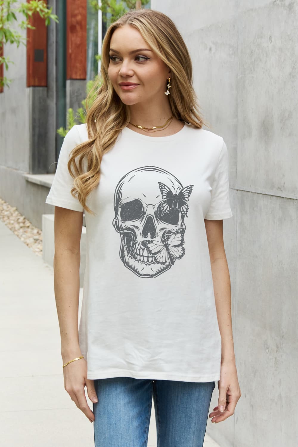 Simply Love Simply Love Skull Butterfly Graphic Cotton T-Shirt - T - 2 COLORS -