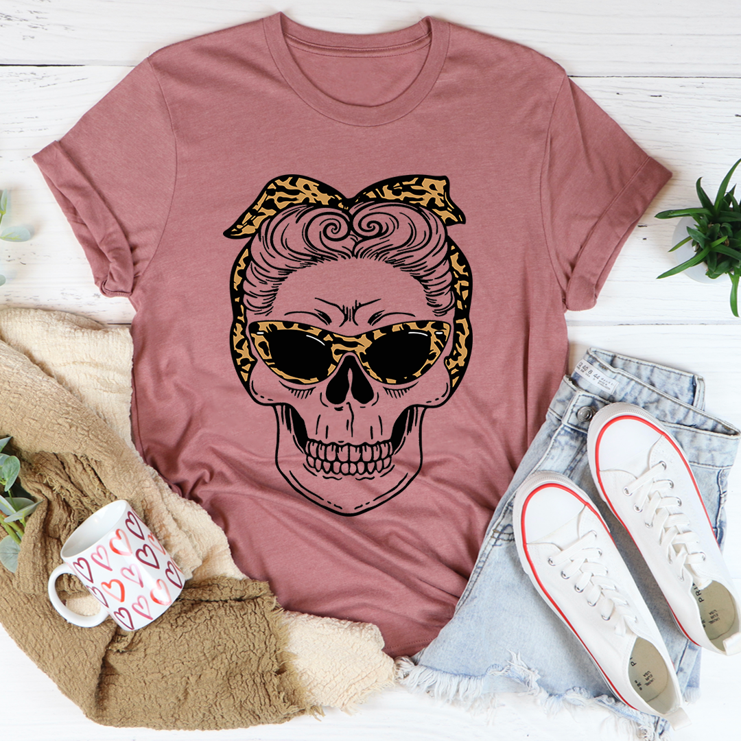 Skull With Leopard Bandana T-Shirt - 4 COLORS -