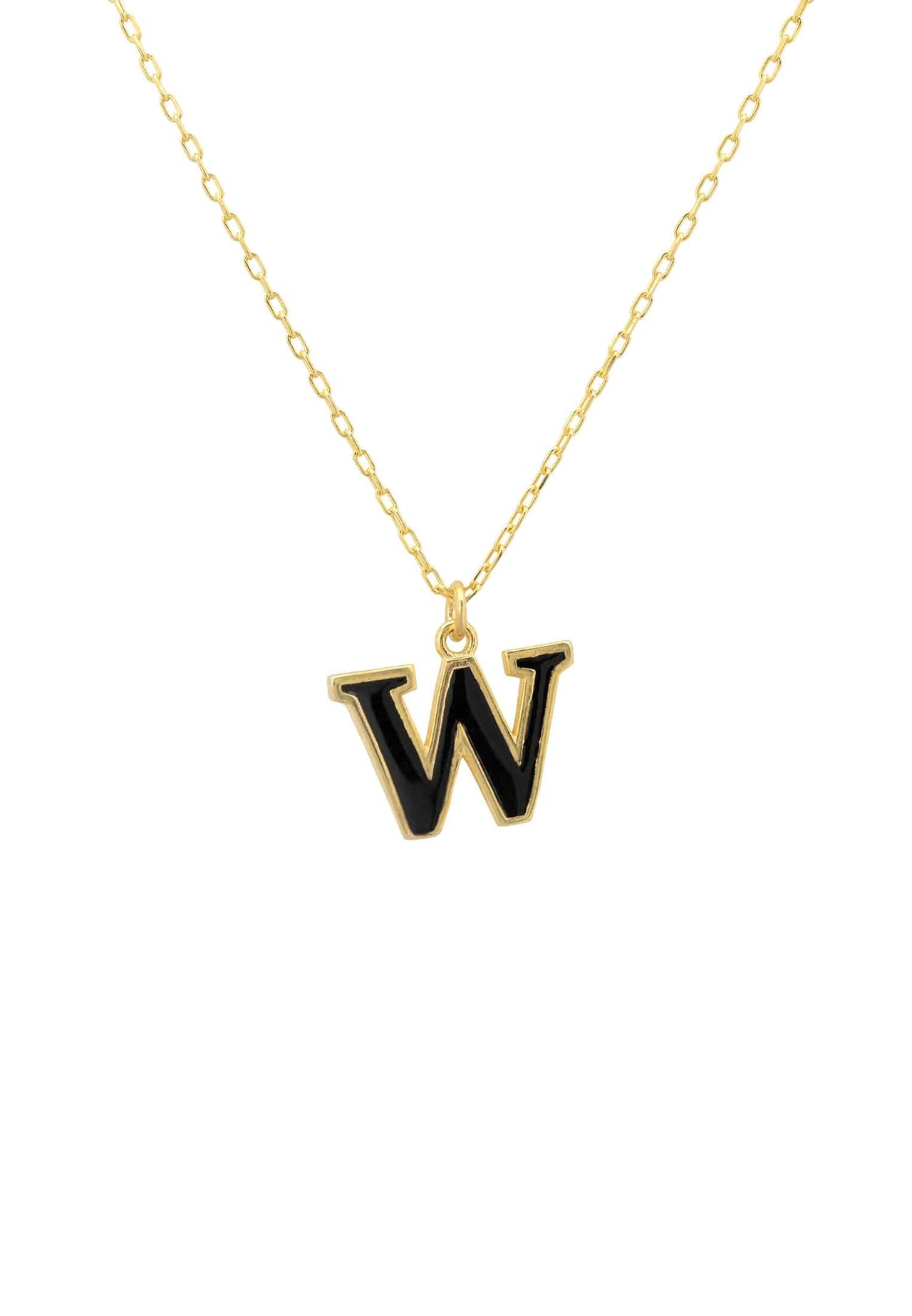 Initial Enamel Necklace Gold W -