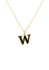 Thumbnail for Initial Enamel Necklace Gold W -