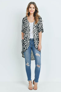 Thumbnail for Riah Fashion - Leopard Short Sleeves Open Front Hi-Low Cardigan - 3 COLORS -