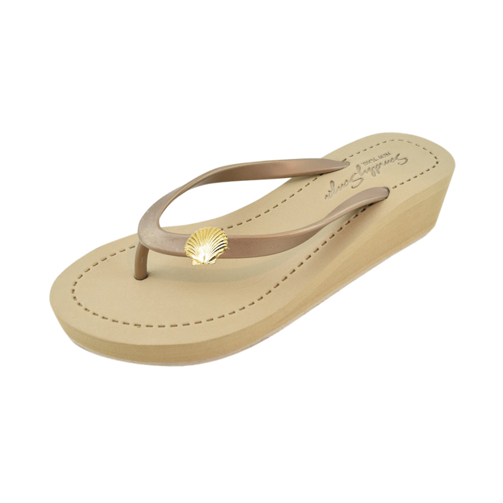 SAND BY SAYA N.Y. - Gold Shell - Mid Wedge Flip Flops - 2 COLORS -