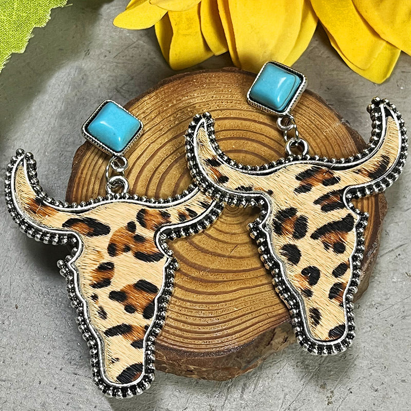 Bull Shape Turquoise Dangle Earrings - T - 4 STYLES -