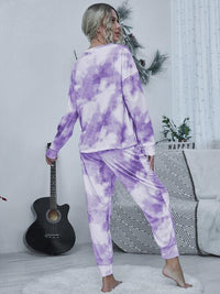 Thumbnail for Tie-dye Round Neck Top and Drawstring Pants Lounge Set - 2 PCS. - T - 4 COLORS -