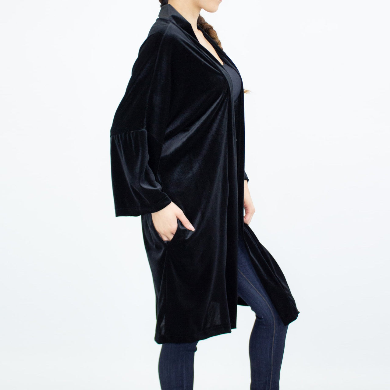 Stylespect - Velvet Kimono Cardigan - Black - 1 COLOR -