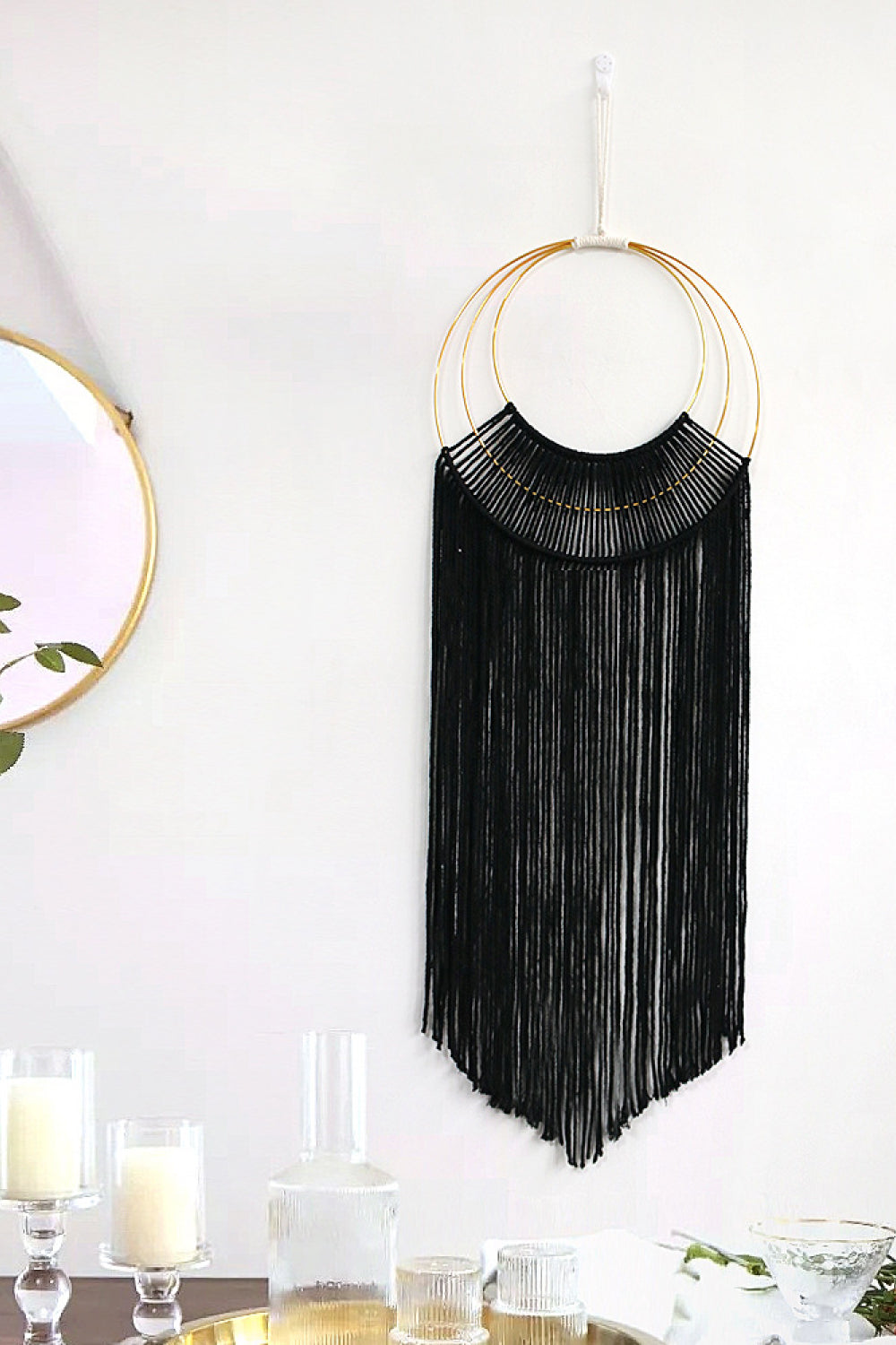 Hoop Fringe Macrame Wall Hanging - 41.3" X 13.8" - T - 6 COLORS -