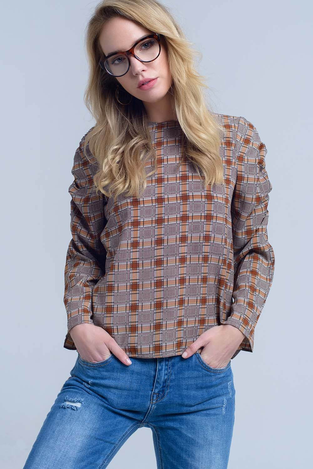 Q2 - Brown Top With Check Print - 1 COLOR -