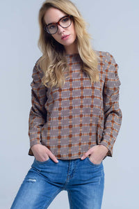 Thumbnail for Q2 - Brown Top With Check Print - 1 COLOR -