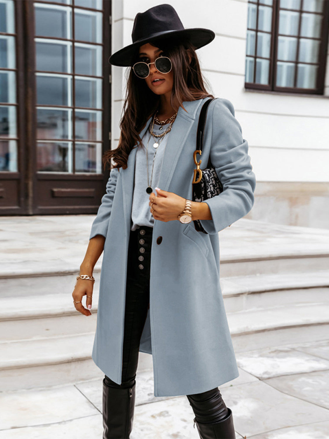 Long Sleeve Longline Coat with Pockets - T - 2 COLORS -