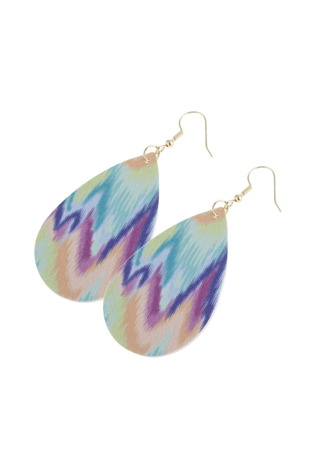 Riah Fashion - Multicolor Leather Printed Teardrop Hook Earrings -