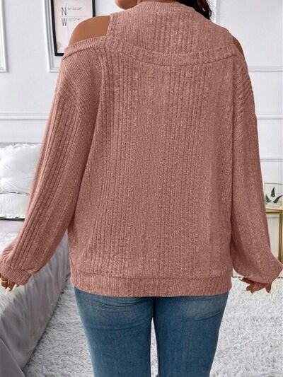 Round Neck Cold Shoulder Sweater - T - 4 COLORS -