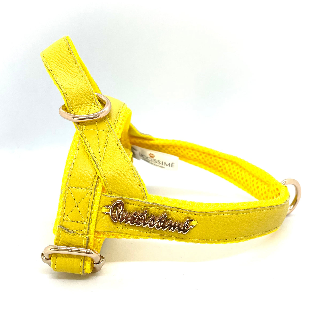 Puccissime - Yellow Genuine Leather One-Click Harness - 5 SIZES -