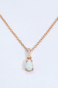 Thumbnail for Opal Pendant 925 Sterling Silver Chain-Link Necklace- T - 2 FINISHES -