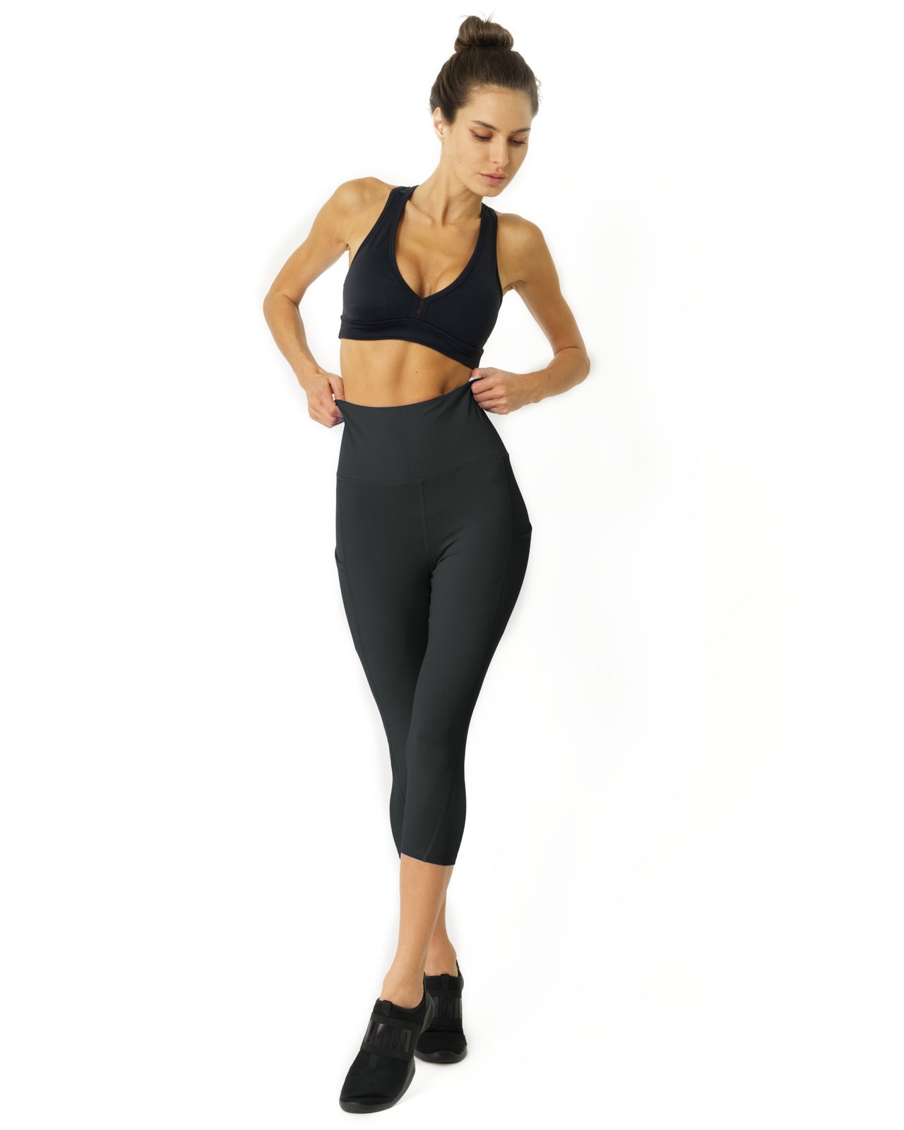 Savoy - High Waisted Yoga Capri Leggings - Slate Grey - 1 COLOR -