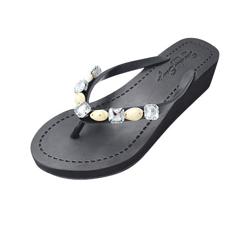 SAND BY SAYA N.Y. - Shell Beach - Mid Wedge Flip Flops With Stones - 2 COLORS -