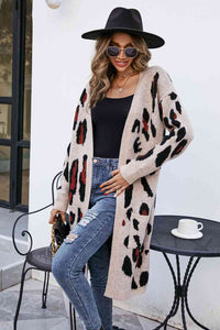 Thumbnail for Leopard Open Front Cardigan with Pockets - T - 3 COLORS -