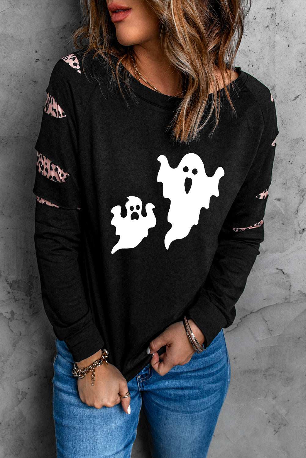 Ghost Graphic Round Neck Sweatshirt - T - 1 COLOR -