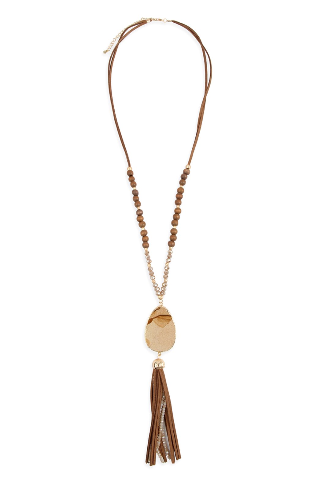 Natural Stone Tassel Pendant Necklace - 5 COLORS -