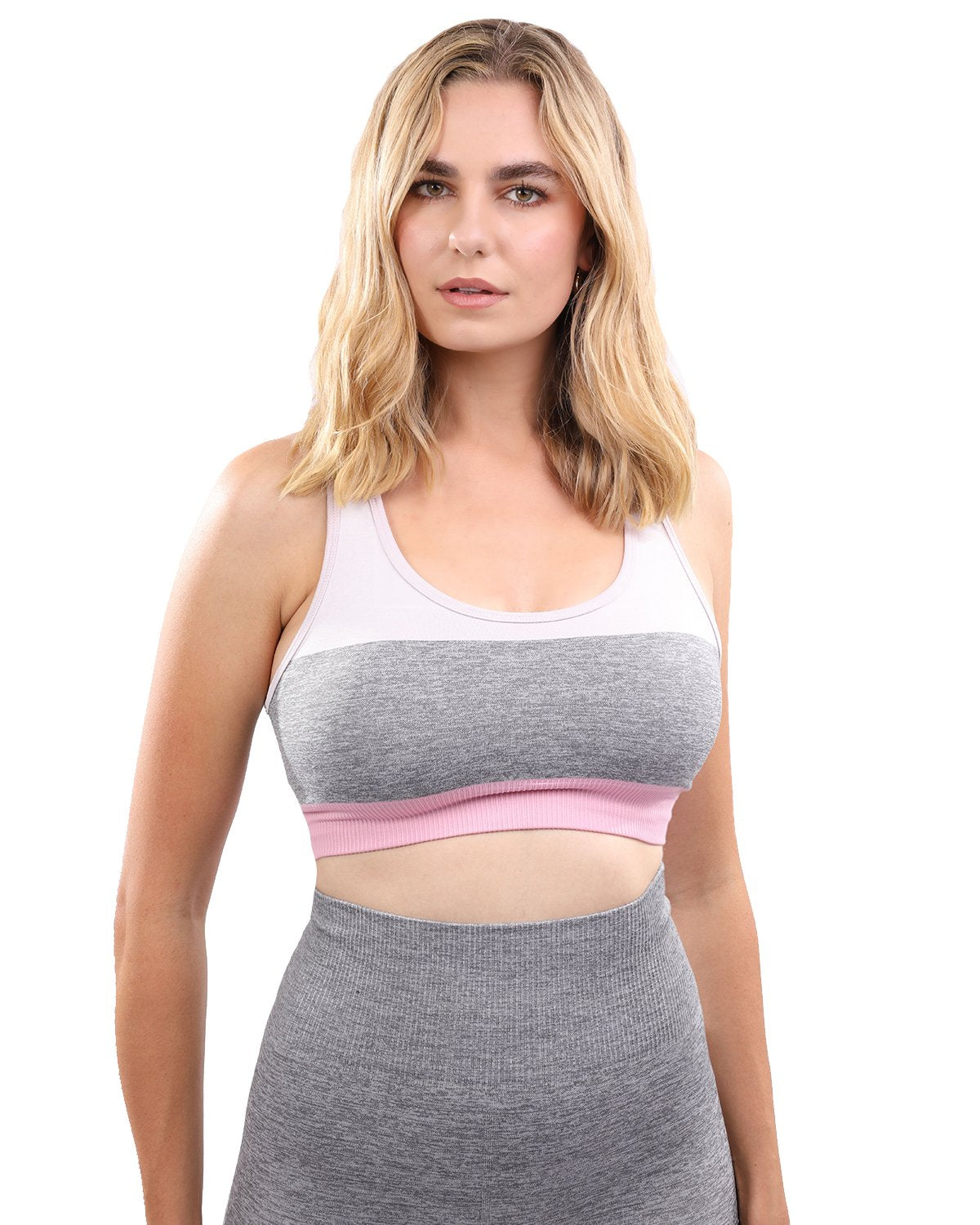 Savoy - Graca Seamless Sports Bra - Grey With Pink & White - 1 COLOR -